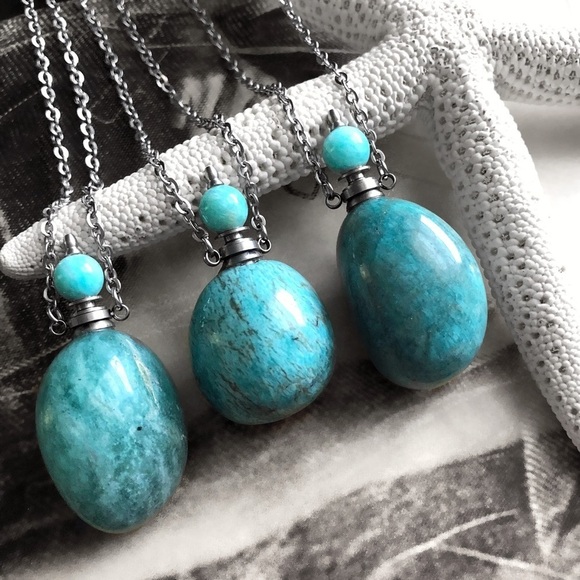 NEW Amazonite Natural Healing Stone Perfume Libation Potion Bottle Necklaces - Picture 2 of 5